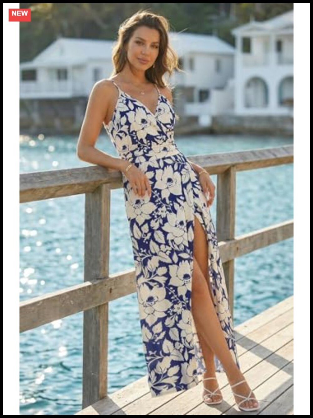 Flowy V-Neck Maxi Dress Spaghetti Strap Sleeveless Beach Wedding Guest Summer - Picture 2 of 6